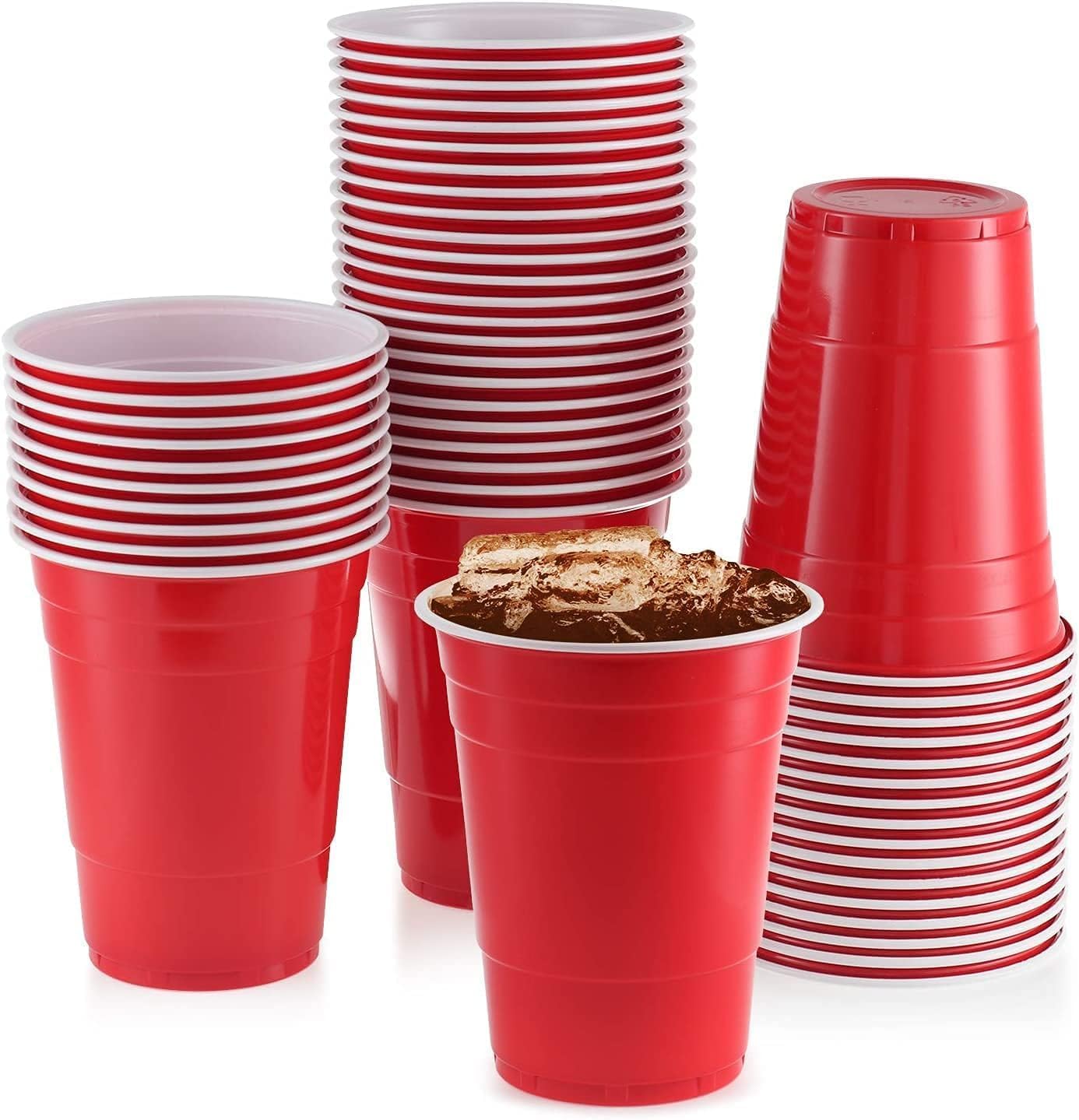 HOT BARGAINS Red Party Cups, 50 Pack, 12oz/360ml Reusable Plastic Cups with Measurement Marks