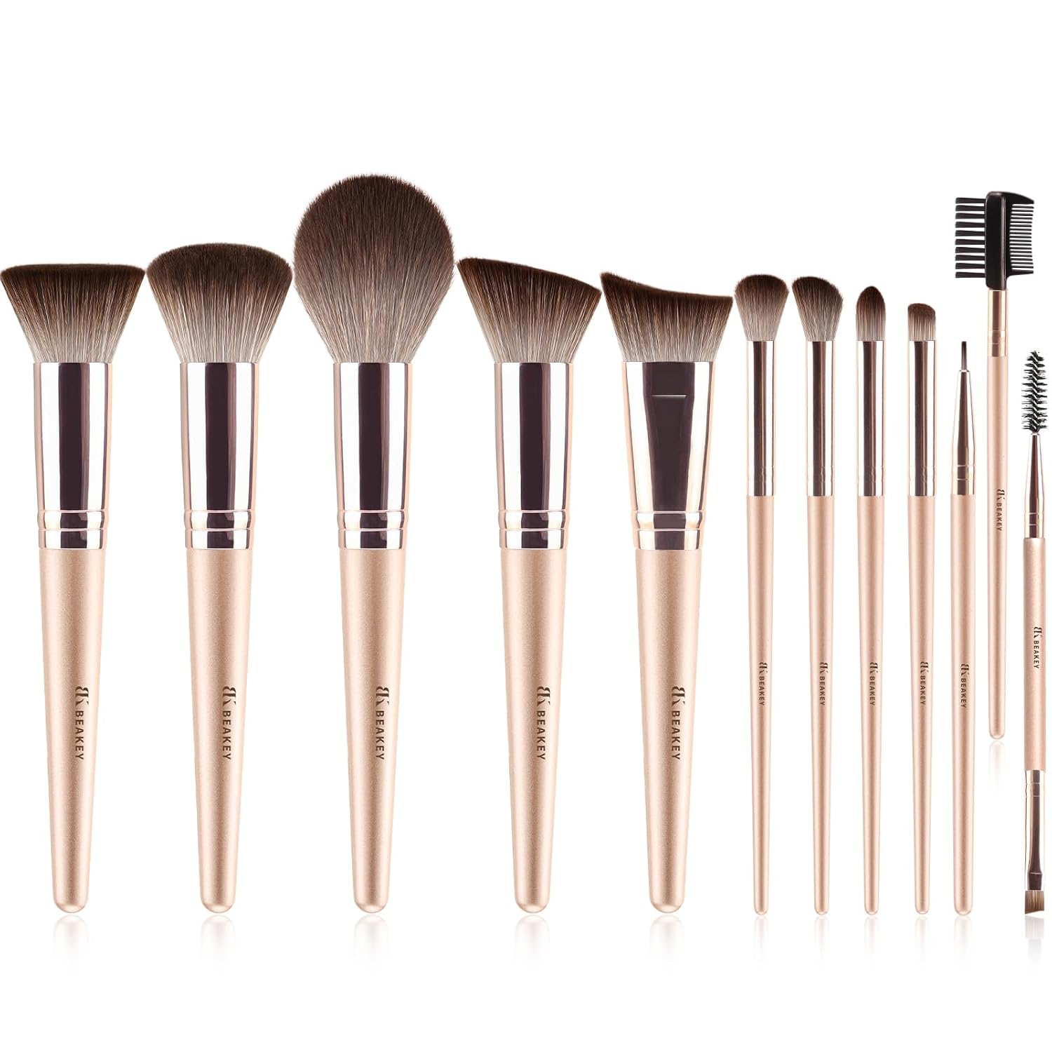 BEAKEY Makeup Brush Set Professional: Makeup Brushes for Eye and Face, Blending Brush for Foundation, Eyeshadow, Make up Brushes Pack with Case, Eye Shadow Brush for Concealer, Gold Travel Beauty Tool