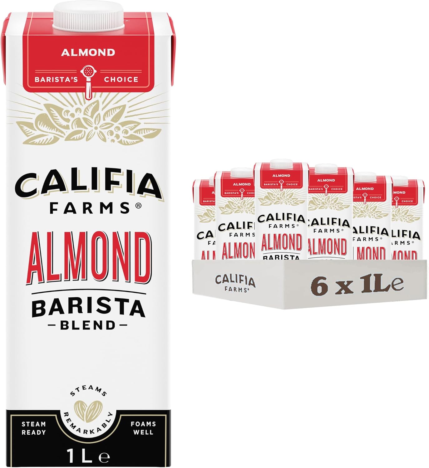 Califia Farms Almond Barista Blend - Plant Based, Lactose Free, Dairy Free, Vegan Drinks, Milk Alternative Multipack (6 x 1L)