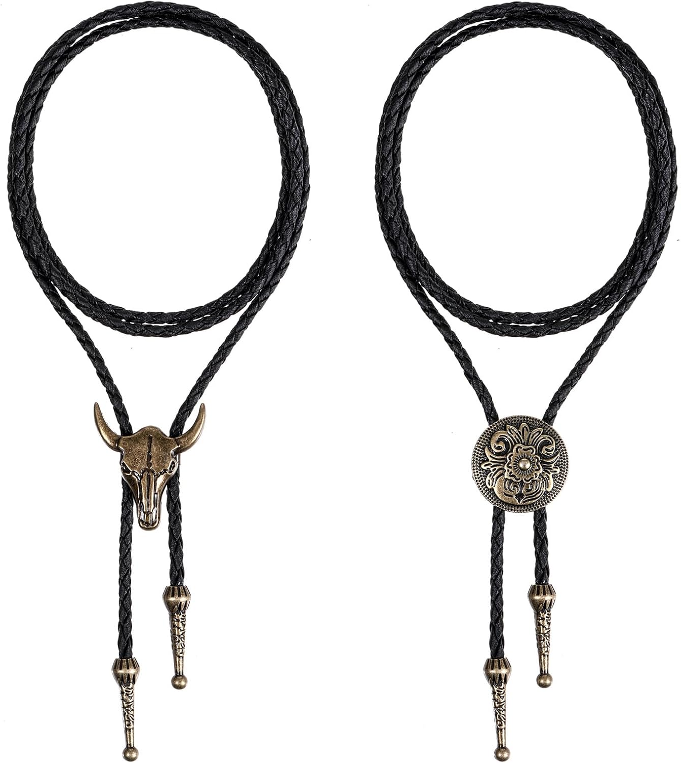 ElevateTech 2 Pcs Bolo Tie for Men Women, Western Cowboy Tie Necklace Handmade Leather Necktie Retro Style Bolo Ties Cowboy Costume Accessories for Women