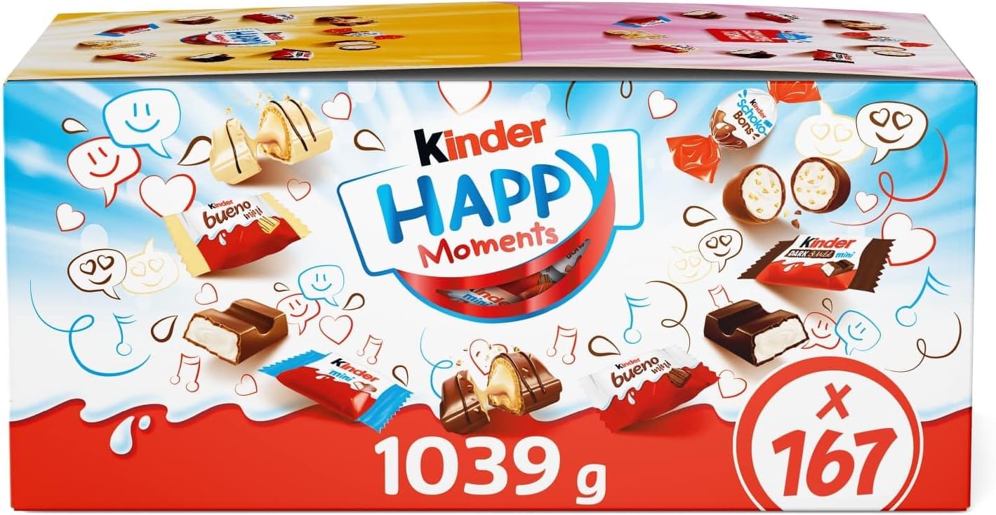 Kinder Chocolate Exclusive Happy Moments Bulk Chocolate Box for Halloween, Gifting, Party Bags, 167 pieces, 1kg