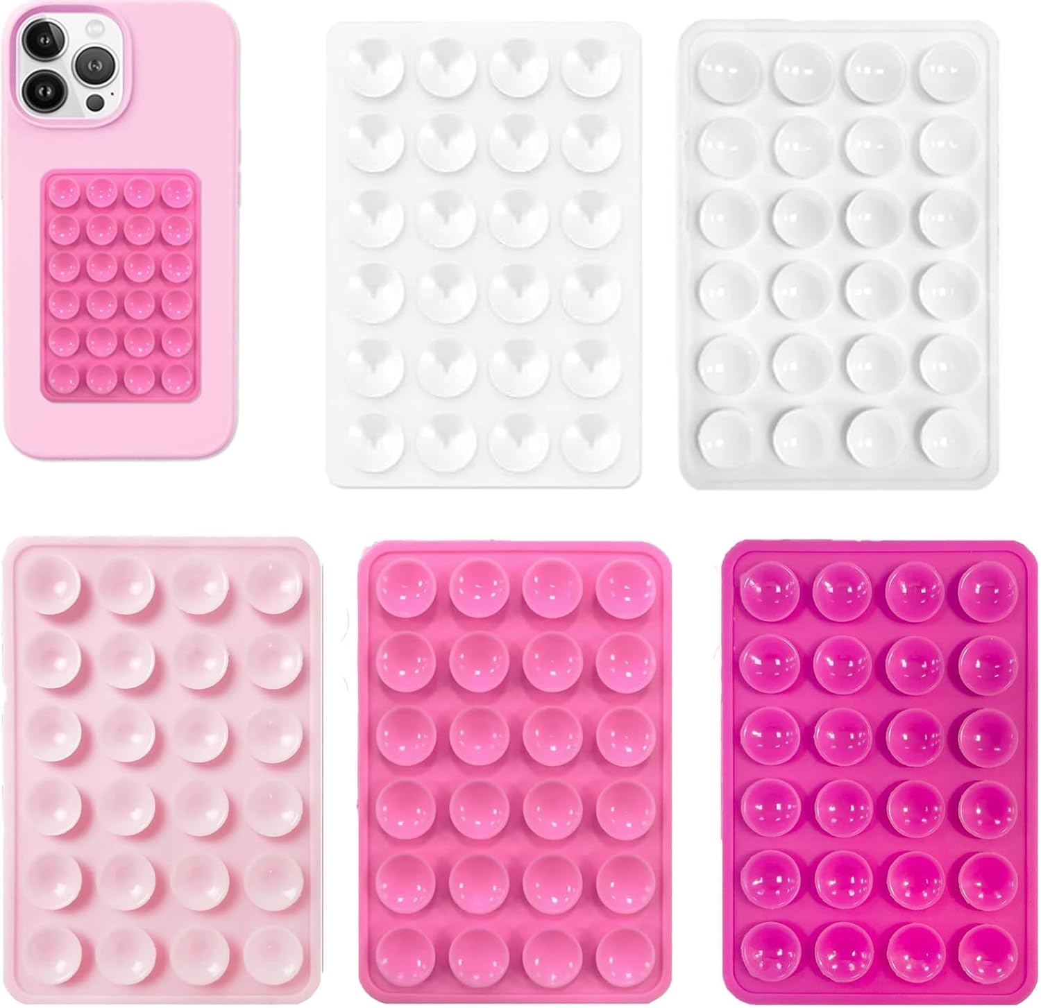 Vilbocr 5PCS Silicone Suction Phone Case Mount,Silicone Phone Suction Pad,Non Slip Suction Cup Phone Mount,sticky phone case for Walls, glass, tiles(White, pink)
