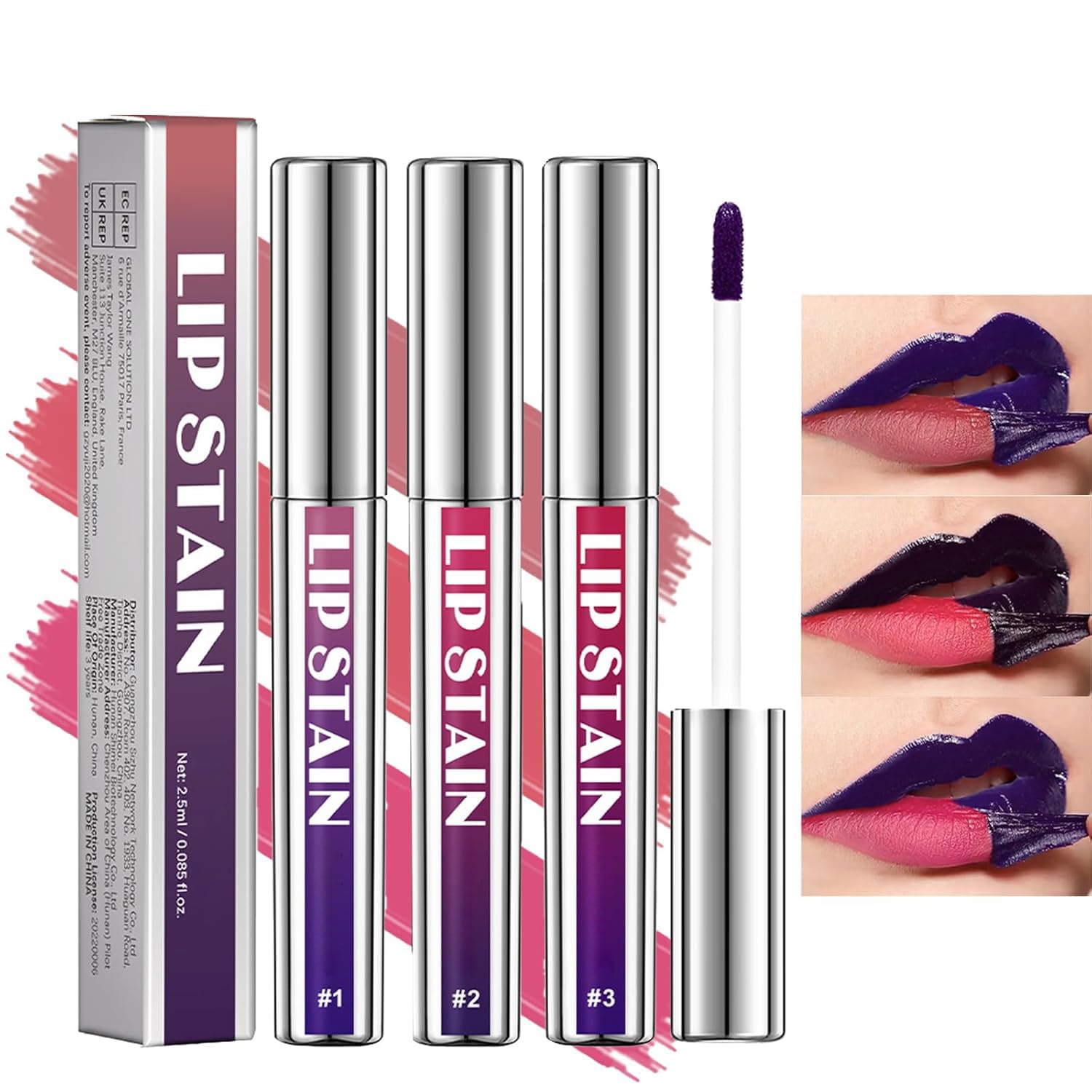 3 Pcs Peel Off Lip Stain Lip Tint Set, Lip Stain Peel Off Matte Lip Liner, Long-Lasting Lip Tint Stain Peel Off Lip Gloss, Waterproof Non-stick Cup Peel Off Lipstick Lip Stains for Women