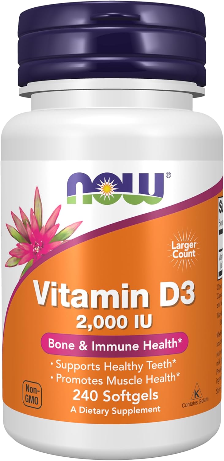 NOW Foods Supplements, Vitamin D-3 2,000 IU, High Potency, Structural Support*, 240 Softgels