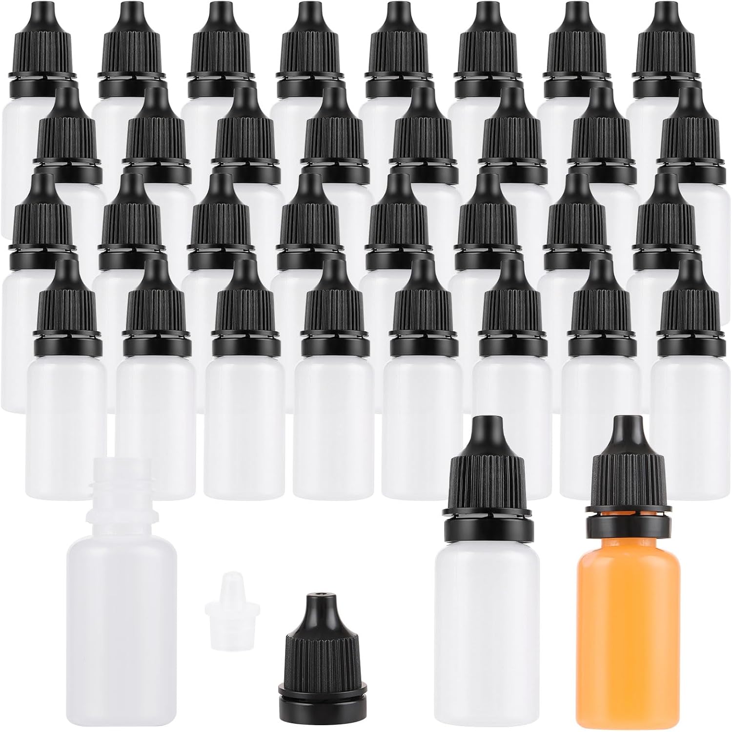 200 Pack 10ml Dropper Bottles, Plastic Dropper Bottle, Squeezable Drop Bottles, Empty Eye Drop Bottles with Caps for Paint Sample Essential Oil Liquid