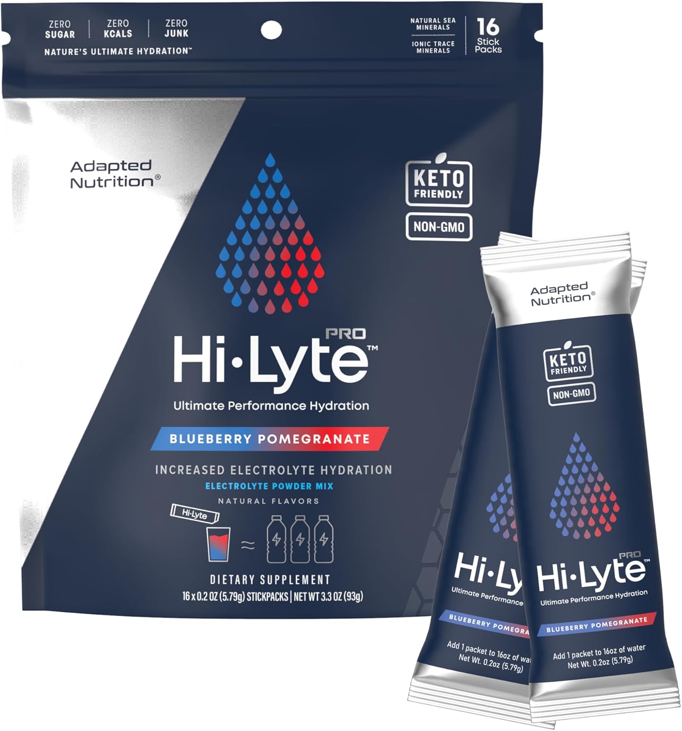 Hi-Lyte Pro Hydration Packets - 16 Individual Drink Packets | Blueberry Pomegranate | Flavored Electrolyte Powder | Sugar-Free, Zero Carb, Zero Calorie