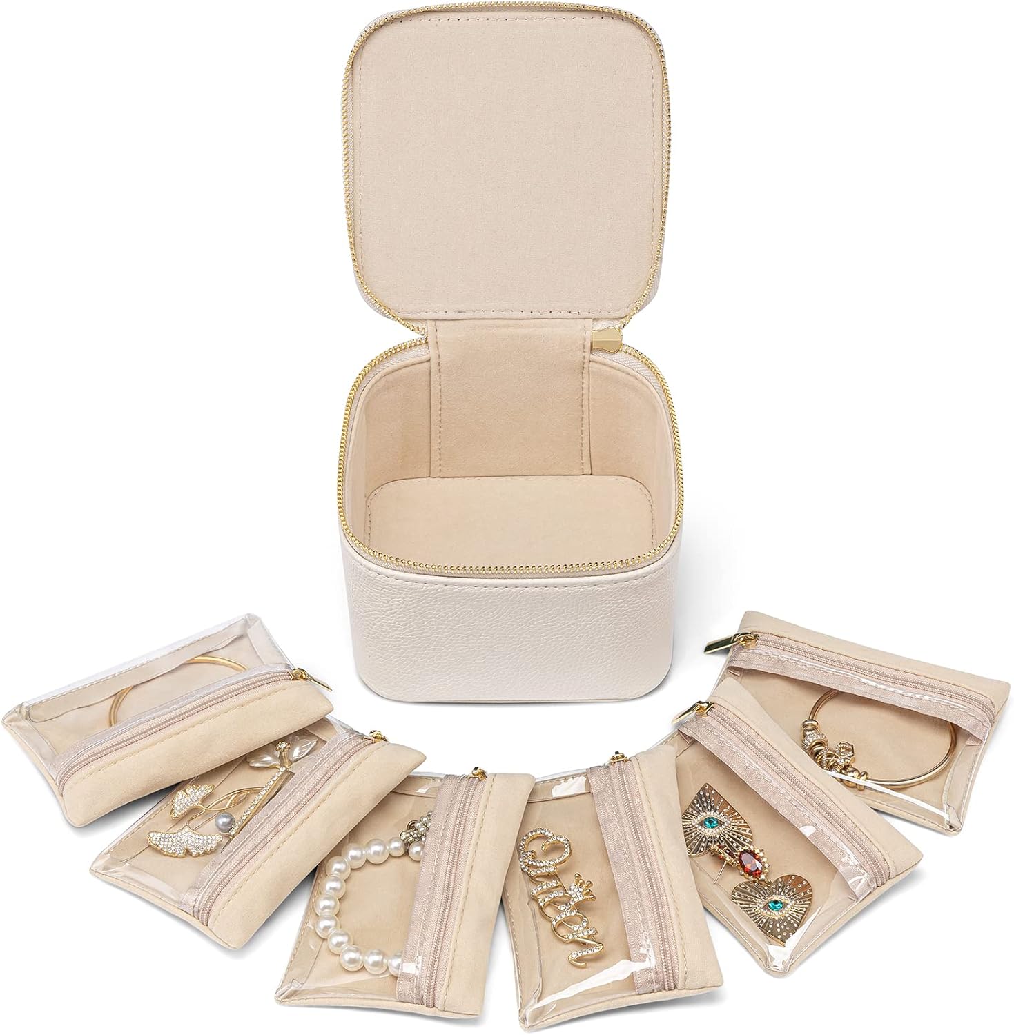 Vlando Travel Jewellery Box, Jewellery Organiser Jewellery Storage with 6 Velvet Jewellery Pouches, Jewellery Case for Necklace,Ring, Gifts for Women