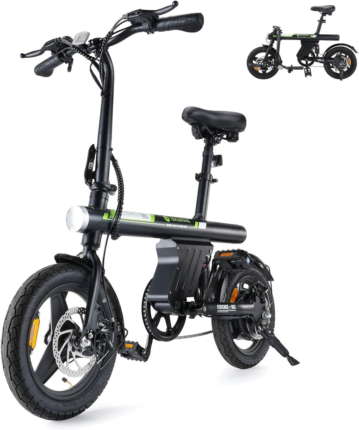 isinwheel Electric Bike for Adults with Basket, 500W Motor, 20 mph Folding Ebike, 14"/16" Adult Electric Bicycles with Smart Uphill, 280.8Wh/374.4Wh Battery, Mini E Bikes for Adults and Teens