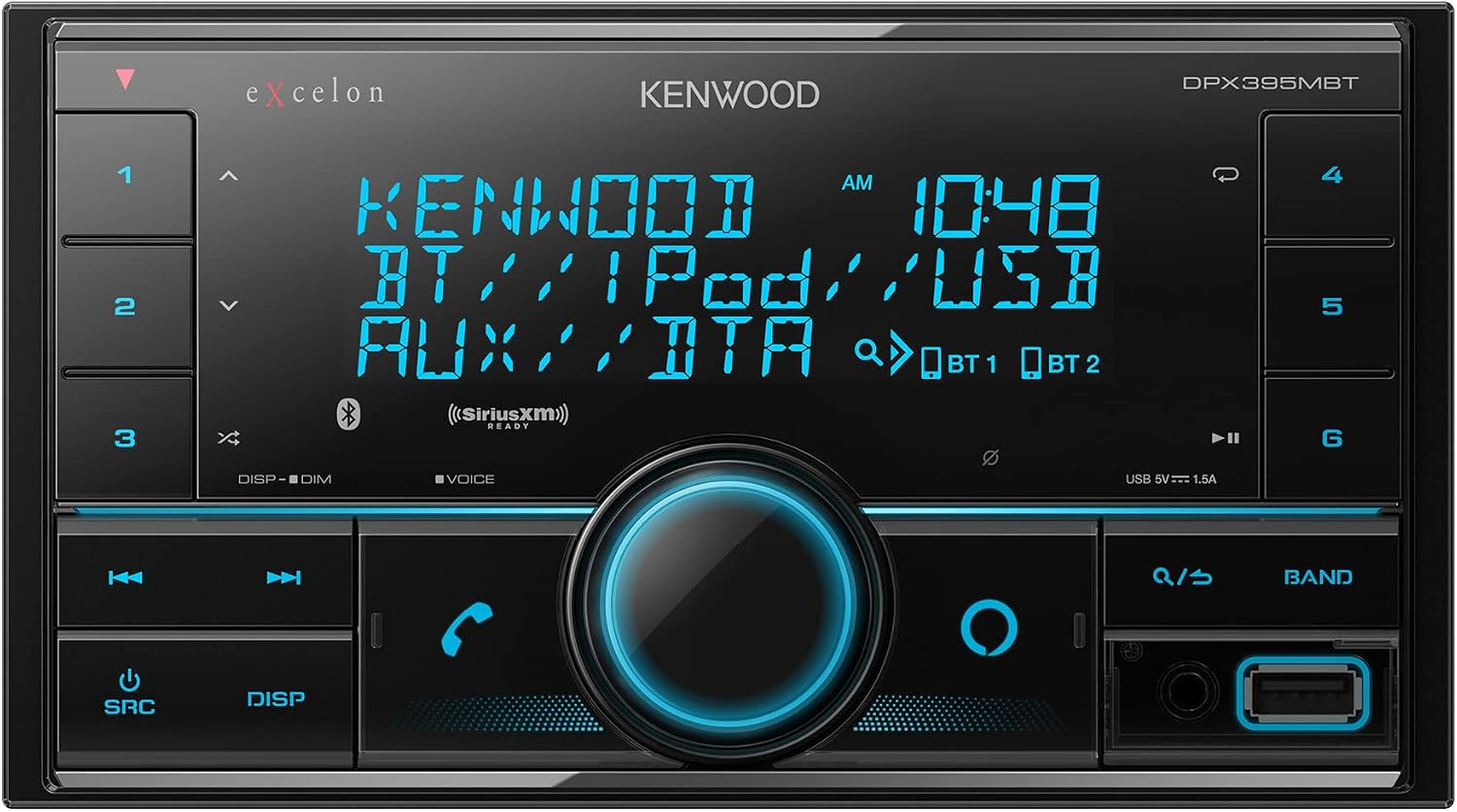 Kenwood DPX395MBT Double DIN in-Dash Digital Media Receiver with Bluetooth (Does not Play CDs) | Mechless Car Stereo Receiver | Amazon Alexa Ready - Black