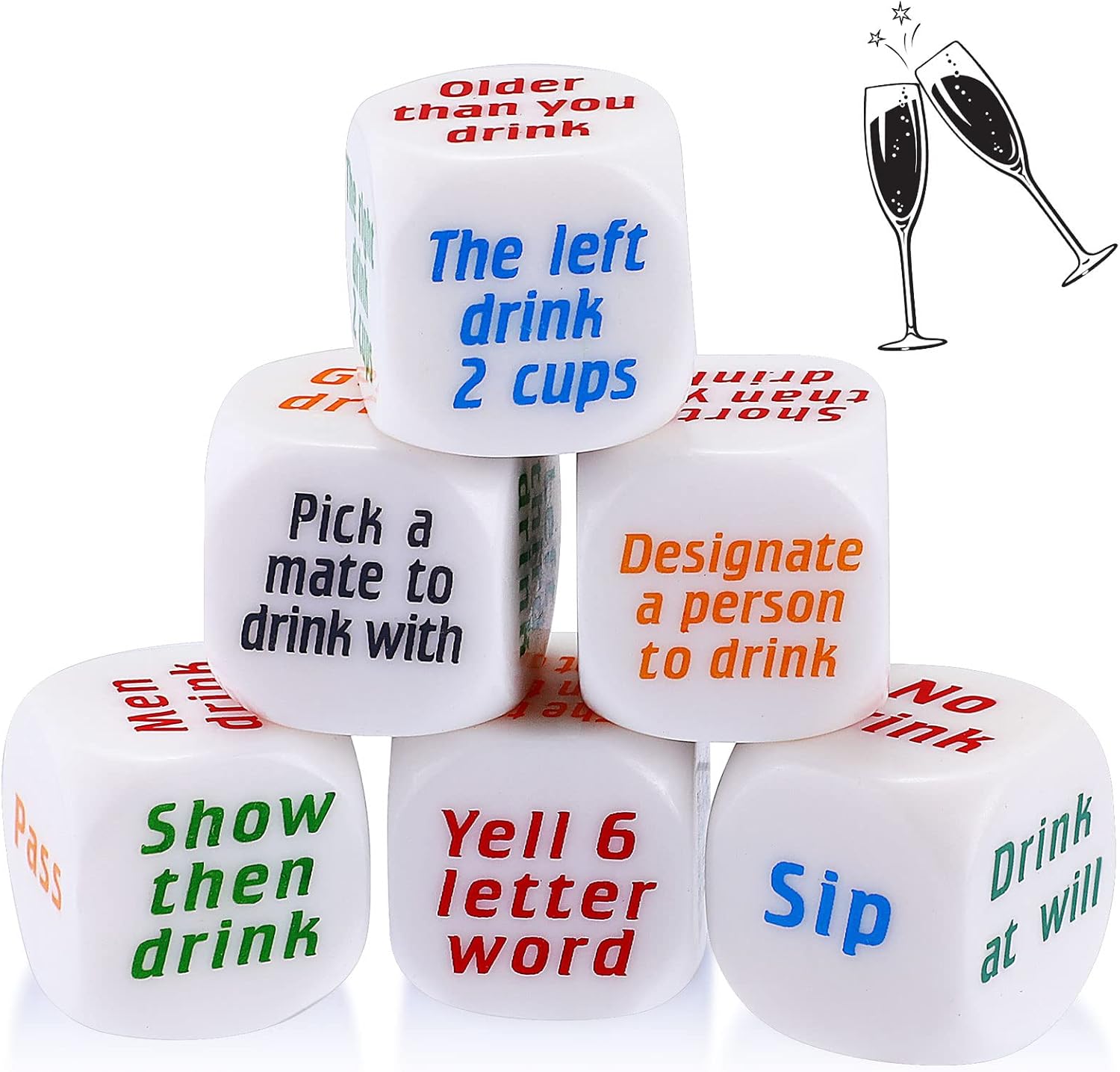 Hanaive 6 Pcs Party Drinking Bar Dice Game Resha Roulette Drinking Game Bachelorette Party for Adults White Elephant Gift Wedding Graduation Birthday(Basic Dice,White)