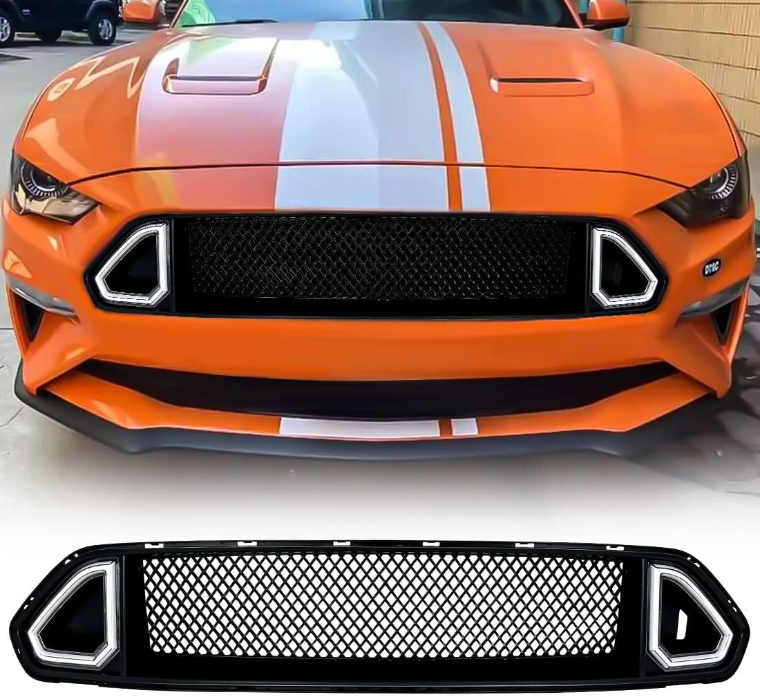 EOMD Mesh Front Bumper Upper LED Grille Replacement Compatible with 2018-2023 Mustang, Not fit Shelby/ GT500
