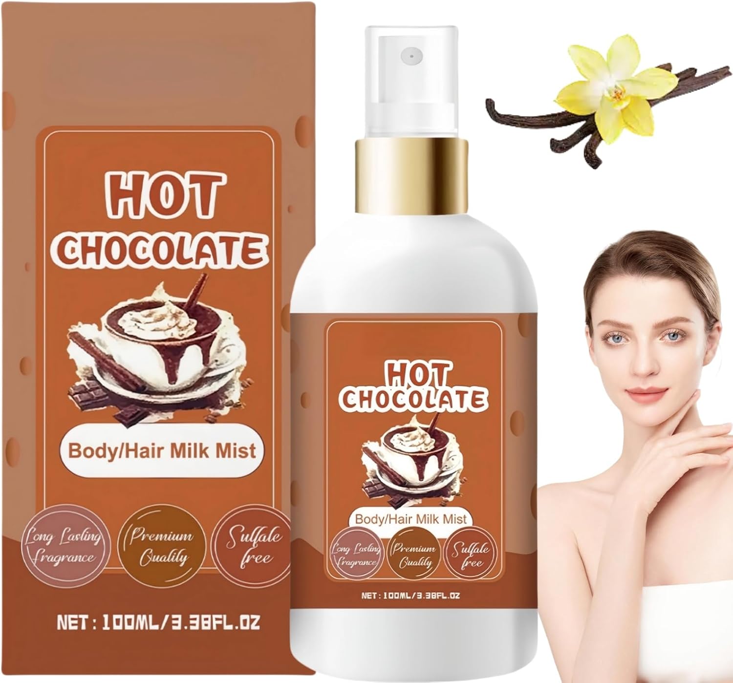 100ml Vanilla Body&Hair Fragrance Mist,Body Spray for Women,Vanilla Cream Pu/ff Body/Hair Milk Mist,Van/illa Skin Body Mist,Lasting Light Fragrance Mist for Hair and Skin Care,Spray Moisturiser Bo/dy