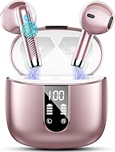 Wireless Earbuds, 2024 Bluetooth Headphones 5.3 Ear buds Built-in ENC Noise Cancelling Mics, 40H Stereo Bass Bluetooth Earbuds with Dual LED Display, IP7 Waterproof Earphones for Android iOS, Rosegold