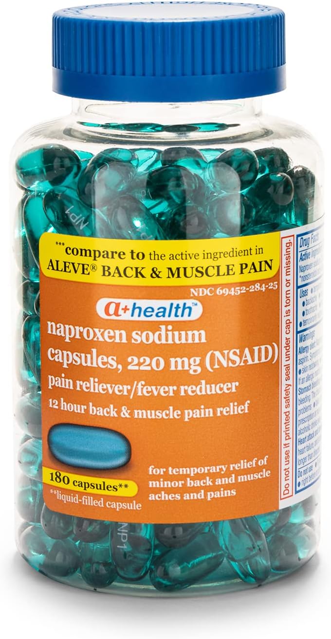 Naproxen Sodium 220 Mg Liquid Gels Back and Muscle Pain, Pain Reliever/Fever Reducer (NSAID), 180 Count