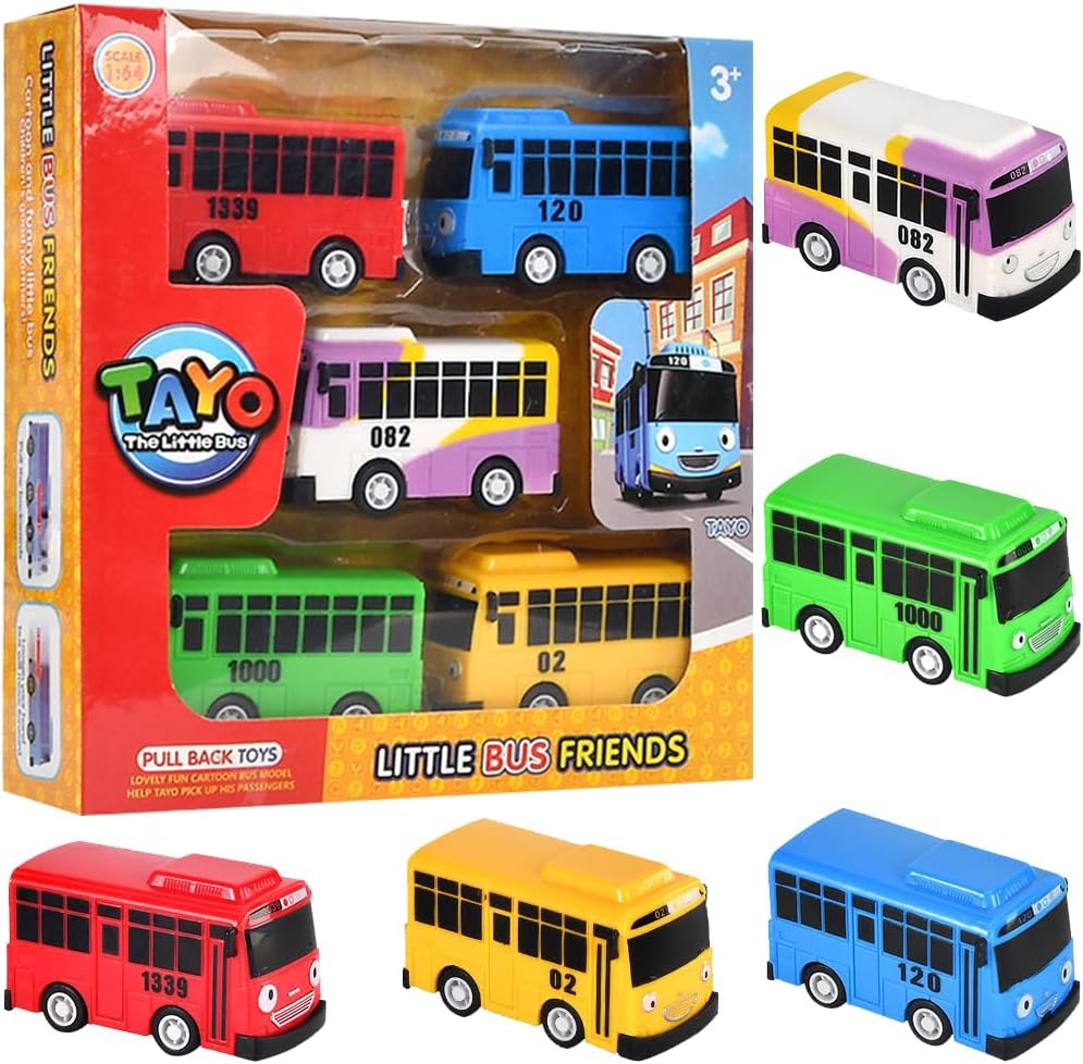 LGQHCE Bus Toy Truck,5 PCS Bus Small Model Car Roles Toy Cars Alloy Toy Vehicles Friction Powered Push Children Idea Play Transporter Vehicles for Kids Gifts Aged 4 Years and Older