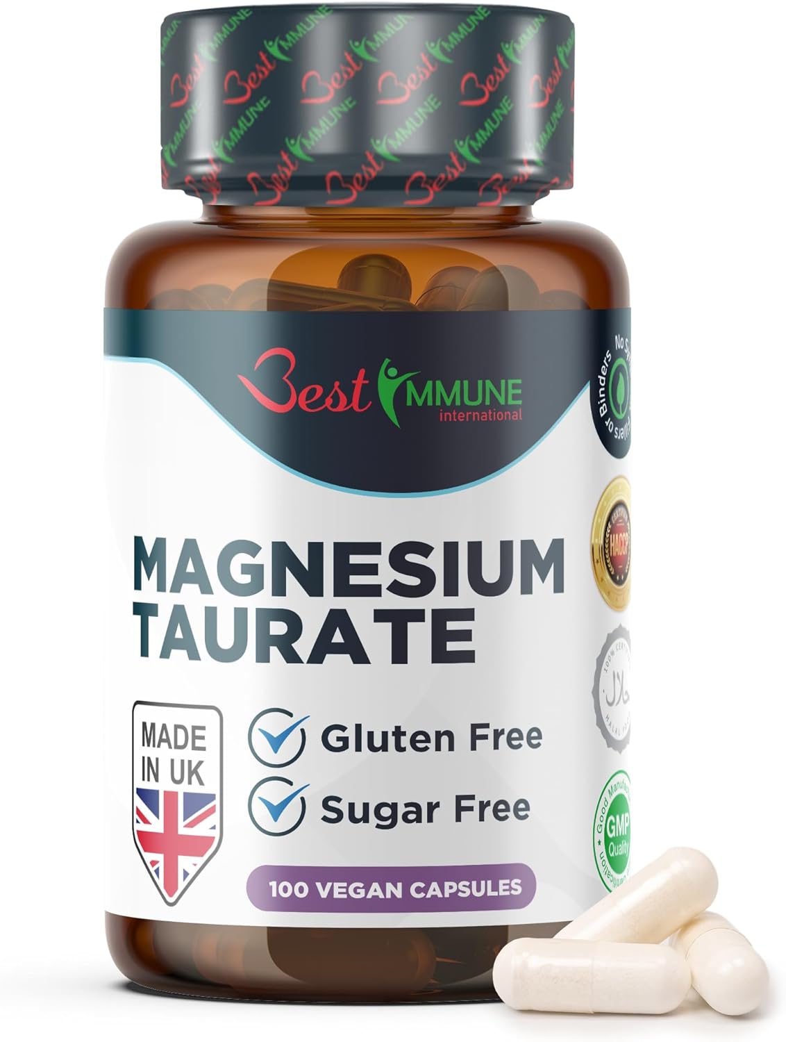 Magnesium Taurate 500mg Supplement - High Strength Balanced Formula for Maximum Absorption, Bioavailability, Support Energy & Muscle Function, Ideal for Men Women, 500 mg 100 Capsules, 100 Days Supply