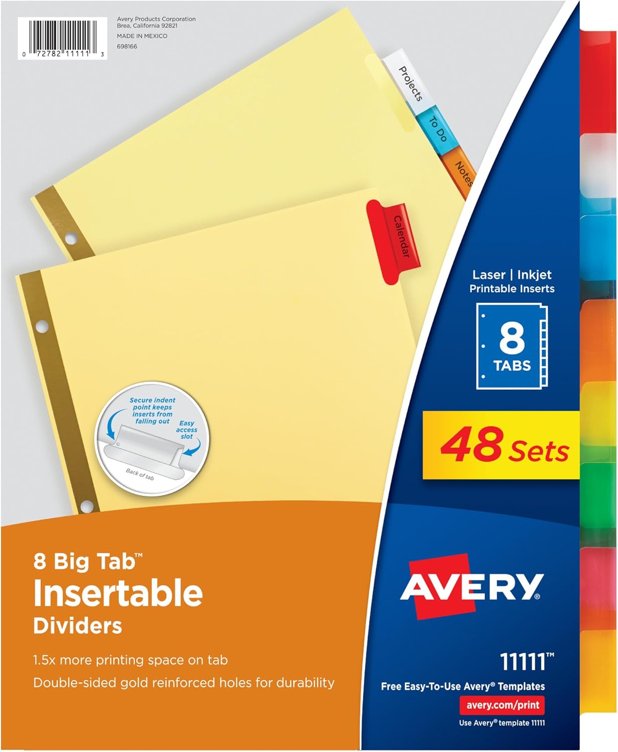 Avery 8-Tab Binder Dividers, Insertable Multicolor Big Tabs, 48 Sets (11111)