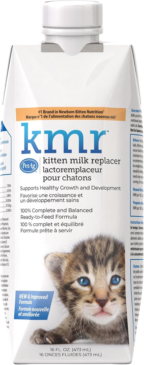 PetAg KMR Kitten Milk Replacer Liquid - 16 oz - Ready-to-Feed Formula with Vitamins for Newborn Kittens to 1 Year - Easy to Digest