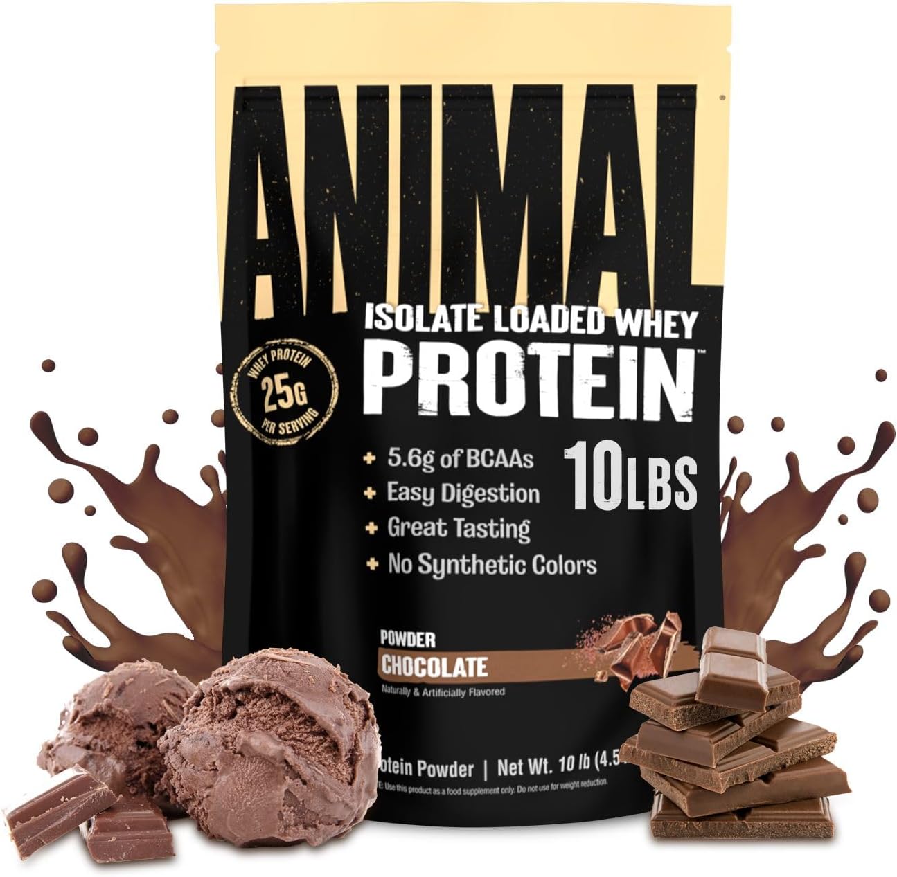 Animal Whey Isolate Protein Powder - Loaded for Pre & Post Workout Muscle Builder and Recovery with Digestive Enzymes for Men & Women - 25g Protein, Great Taste, Low Sugar - Chocolate 10 lbs
