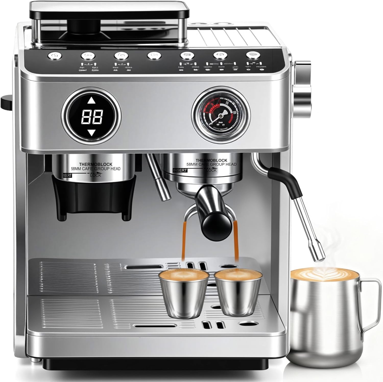 Bean to Cup Coffee Machine, Coffee Machines with Grinder, Milk Frother, Automatic Espresso Machine, Latte, Cappucino, Coffee Maker, 2.5L Water Tank, 2800 W, 20 Bar Pressure, LED Display, Cleaning Kit