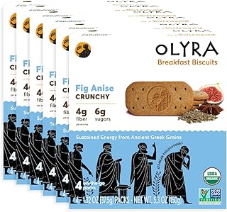 Olyra Breakfast Biscuits Fig Anise | Kids Healthy Snacks | Low Sugar, High Fiber, Plant-Based Protein Cookies | Organic Breakfast Cookies with Ancient Greek Grains | Boost Energy and Immunity 4 Count (Pack of 6)
