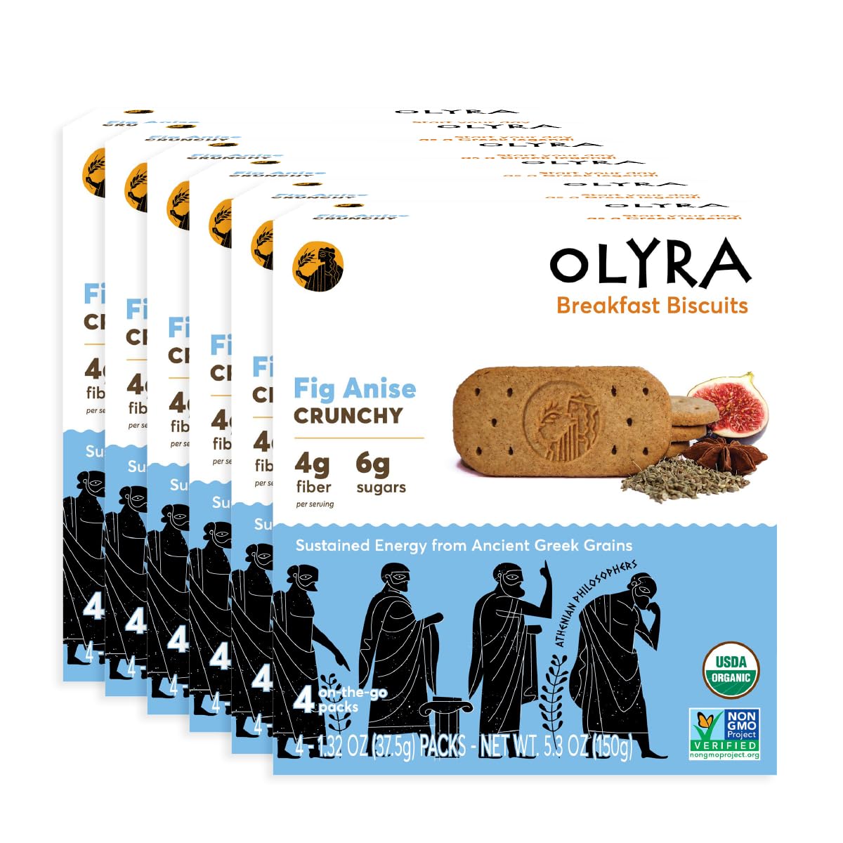 Olyra Breakfast Biscuits Fig Anise | Kids Healthy Snacks | Low Sugar, High Fiber, Plant-Based Protein Cookies | Organic Breakfast Cookies with Ancient Greek Grains | Boost Energy and Immunity 4 Count (Pack of 6)