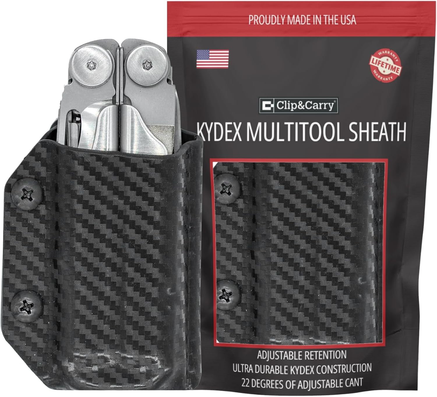 Clip & Carry Kydex Multitool Sheath for LEATHERMAN Wave & Wave + Plus - Made in USA - Multi Tool Sheath Holder Cover Belt Pocket Holster - Multi-Tool not Included