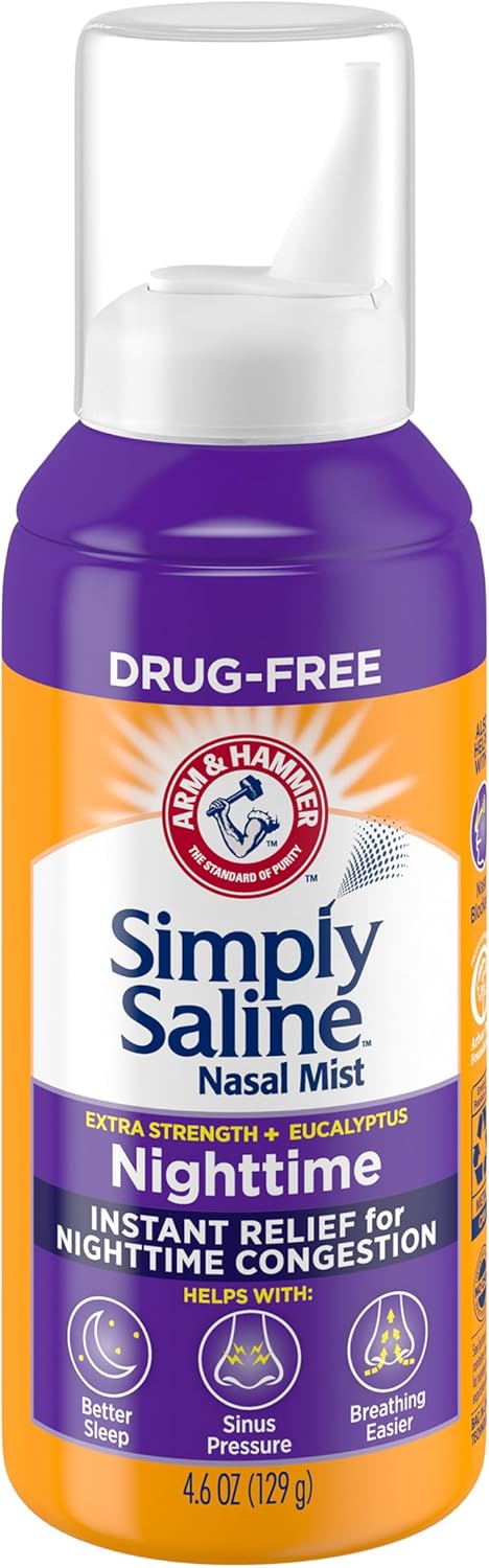 ARM & HAMMER Simply Saline Nighttime Nasal Mist 4.6oz- Instant Relief for SEVERE Congestion- One 4.6oz Bottle