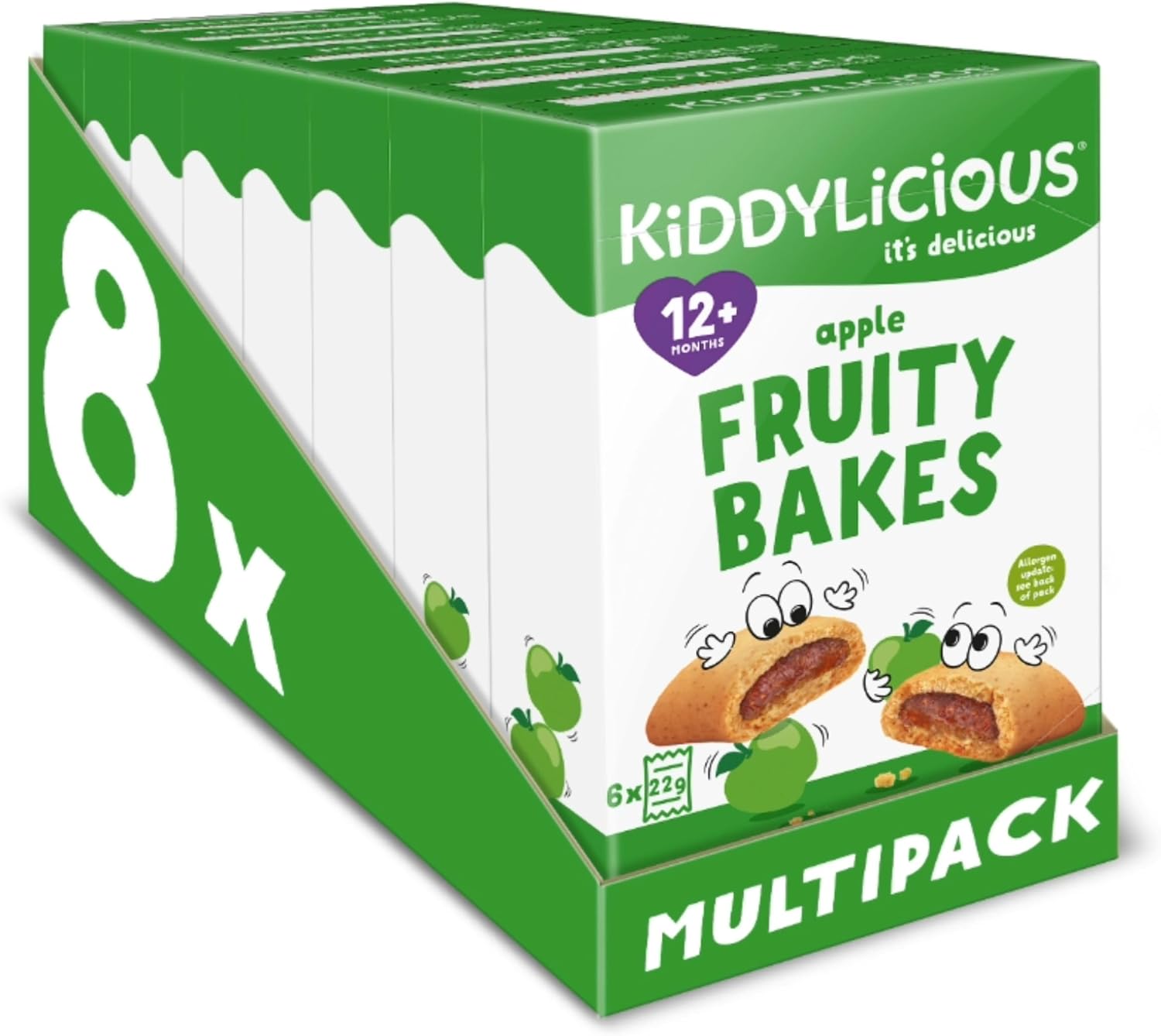 Kiddylicious Apple Fruity Bakes - Delicious Snacks for Kids with Real Fruit Centre - Suitable for 18+ Months - 8 Packs of 6 (48 Total)