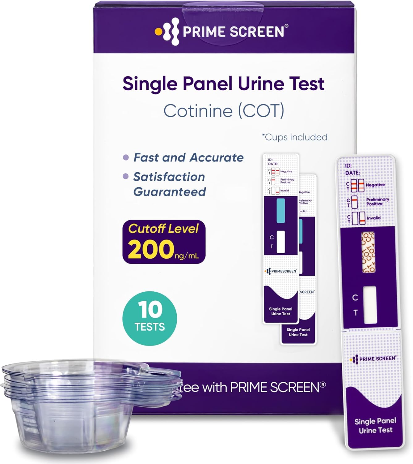Prime Screen [10 Pack] Nicotine Tobacco Cotinine Urine Test Kit - Urine Dip Card Testing Cotinine from Smoking with Urine Cups