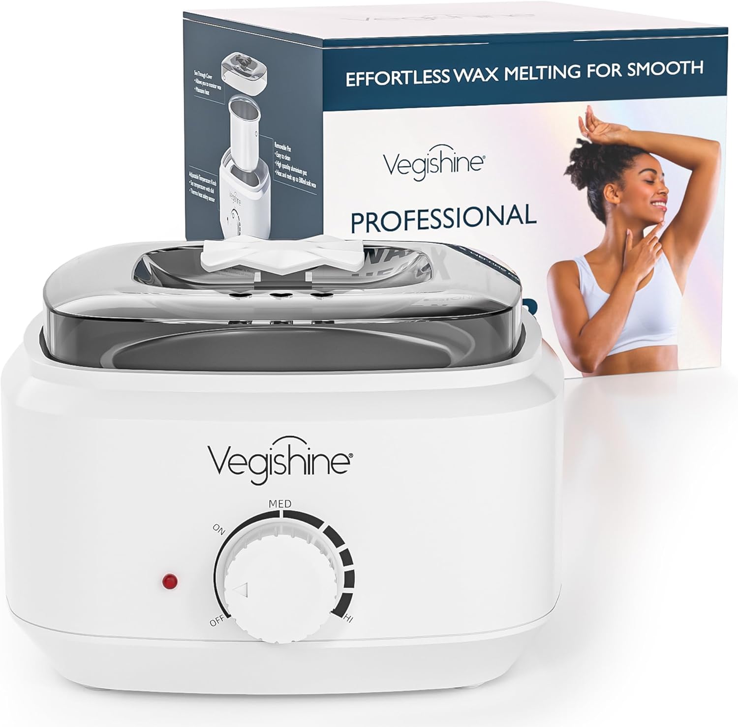 Wax Pot, VEGISHINE Professional Wax Heater with 600ml Removable Aluminum Pot, Temperature-adjustable Wax Warmer for Hair Removal Wax (White)