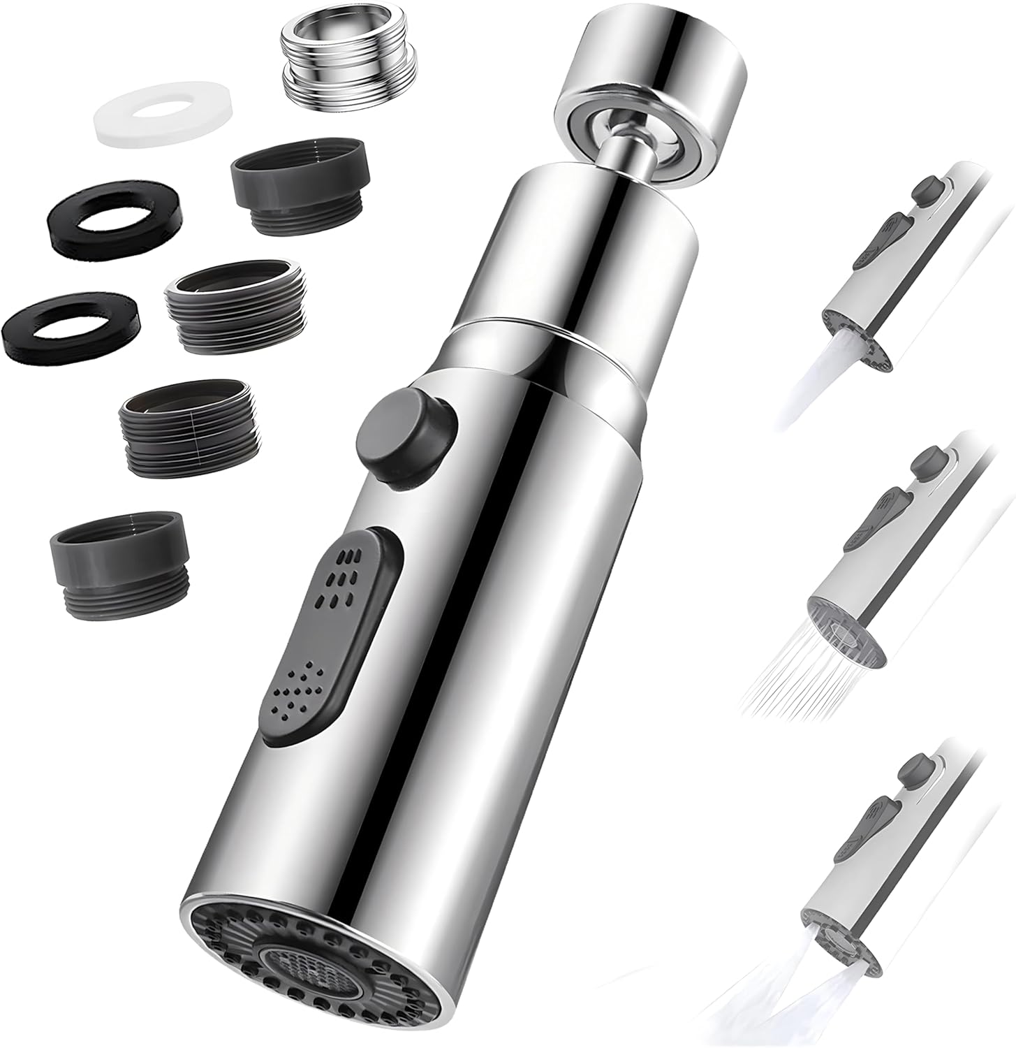 Kitchen Tap Spray Head, 360° Swivel Spout, Kitchen Sink Tap, Tap Faucet Attachment Spray with 3 Functions Modes, Replacement Tap Aerator Sprayer Accessories, Universal Tap Adapter Attachment