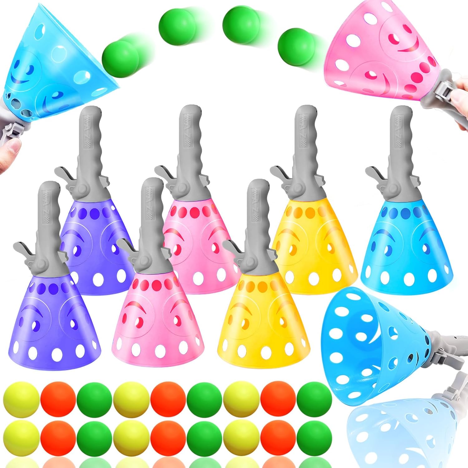 24Pcs Pop-Pass-Catch Ball Game with 8 Catch Launcher Baskets and 16 Balls,Outdoor Indoor Game Activities,Lawn Games Beach Sport Toys for Party Favor,Kids 4 5 6 7 8 9 10+