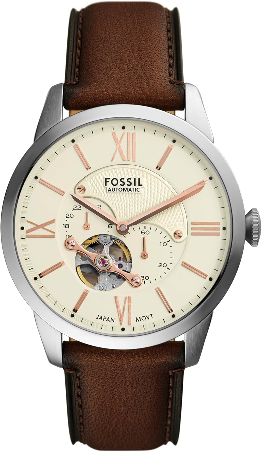 Fossil Men's Townsman Automatic Stainless Steel and Leather Two-Hand Skeleton Watch