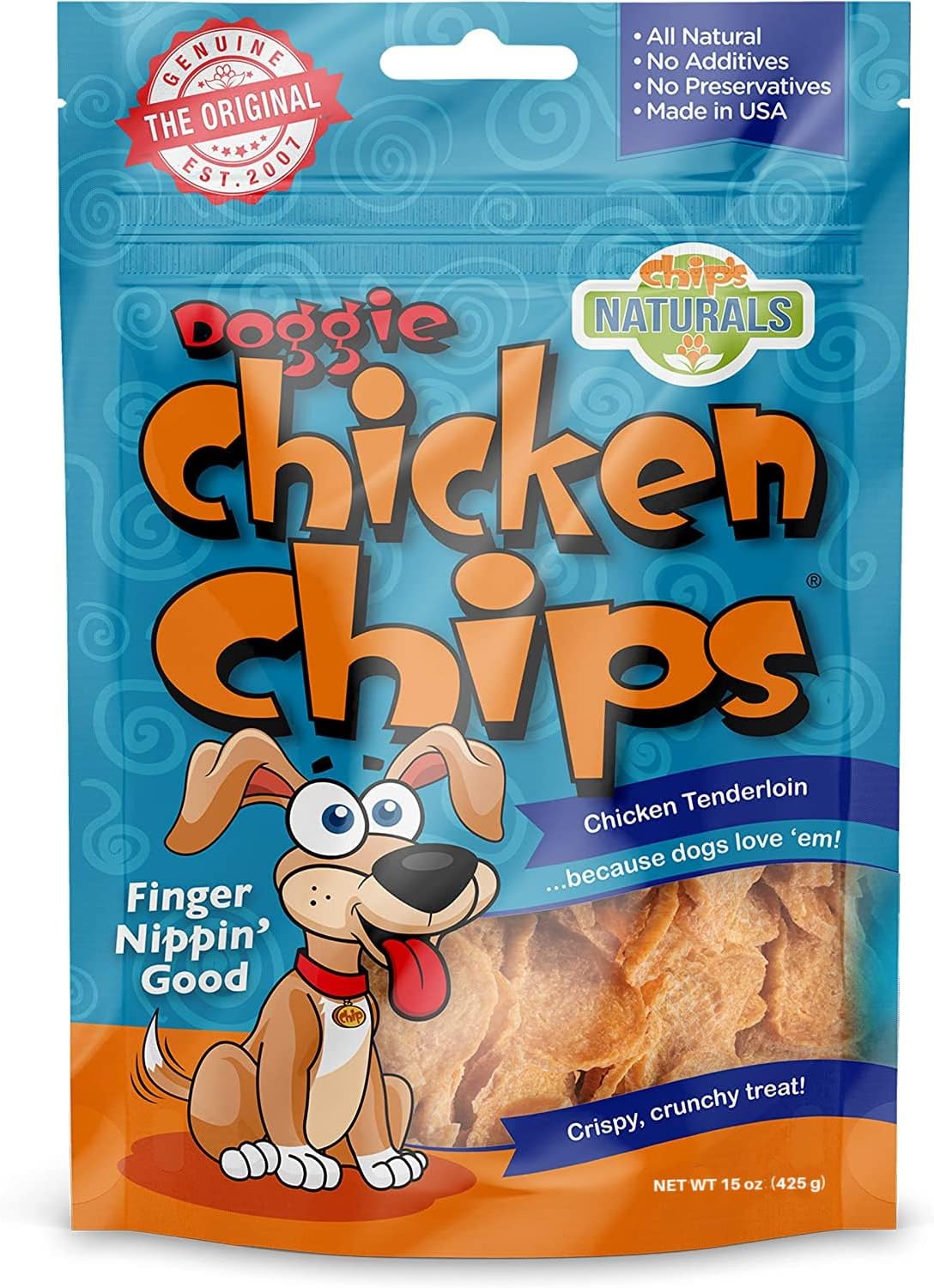 Chip's Naturals Doggie Chicken Chips Large 15 oz All Natural High Protein Low Calorie Healthy Dog Treats, Grain Free Gluten Free USDA Inspected & Approved Chicken Treat for Dogs, Pet Supplies
