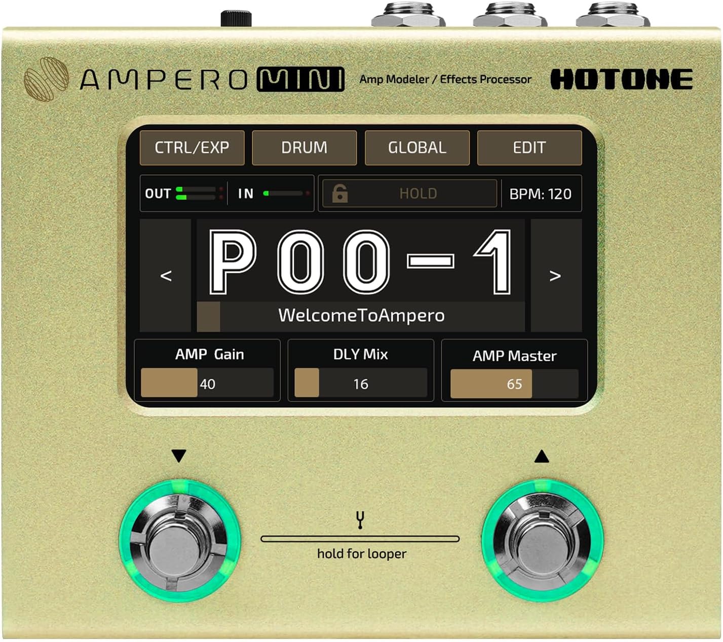 Hotone Ampero Mini MP-50 Guitar Bass Amp Modeling IR Cabinets Simulation Multi Language Multi-Effects with Expression Pedal Stereo OTG USB Audio Interface (MATCHA)