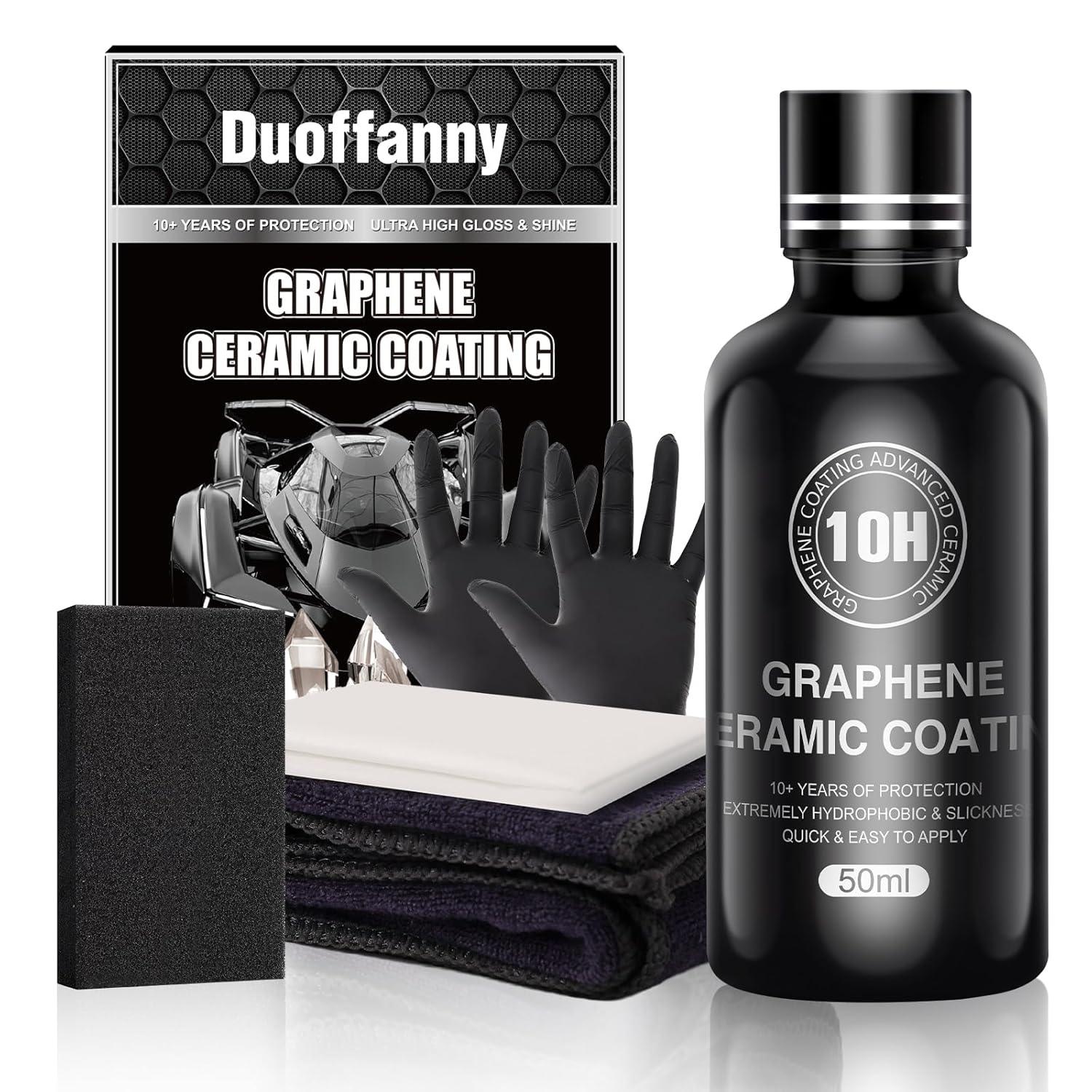 2025 Graphene Ceramic Coating Kit 10H High Gloss Extremely Hydrophobic Anti Scratch 10+ Years Protection Car Care Polish for Cars, Boats, Motorcycle & More