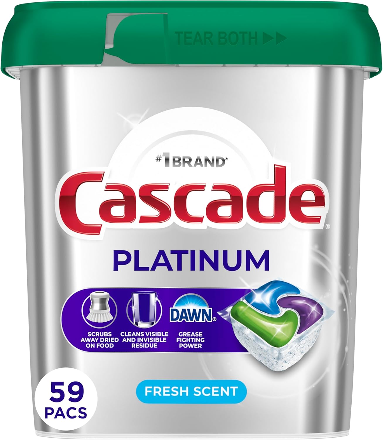 Cascade Platinum Dishwasher Pods, Dishwasher Detergent, Dish Detergent Soap, Fresh, 59 Count