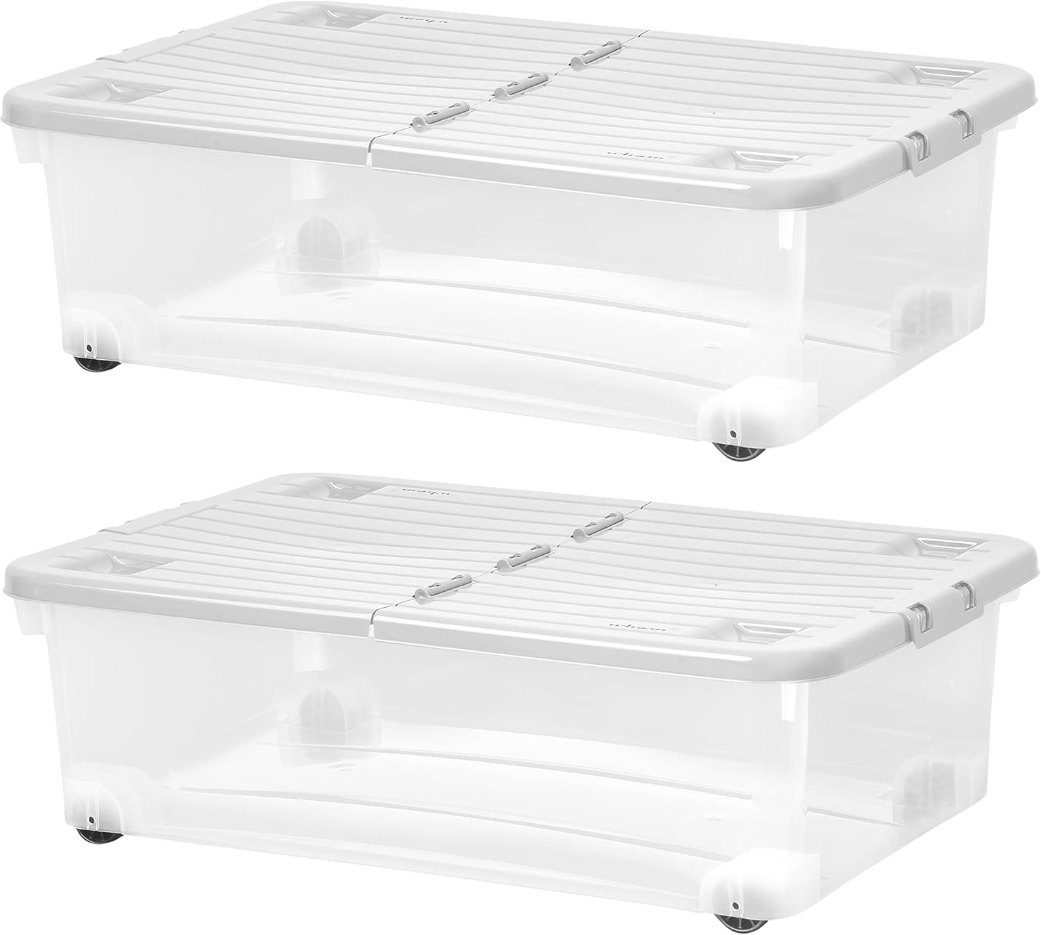 Muddy Hands Pack of 2 - Large Clear Plastic Storage Boxes with Lids & Wheels Under Bed Stackable Containers (32 Litre)
