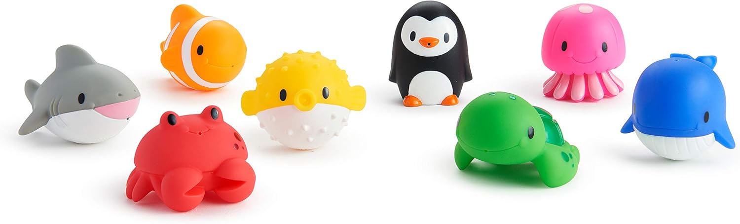 Munchkin Floating Ocean Animal Themed Rubber Bath Squirt Toys for Baby - Pack of 8