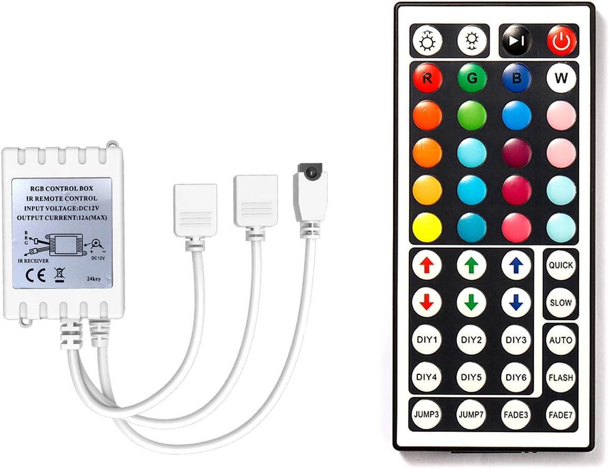 DAYBETTER Led Lights 2 Ports 44 Key Remote Control, Dimmer for Led Strip Lights, 4 Pin Output Remote Controller for Led Strips 12 24V DC Led Tape Light