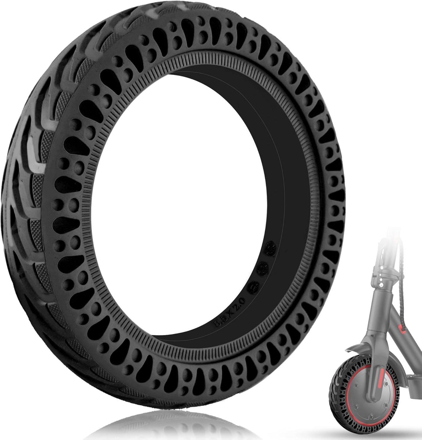 8.5x2.0 Inch Solid Tire, 50/75-6.1 8 1/2x2 Scooter Tire Fit for iScooter S9pro VOLPAM SP03 Scooter, Explosion-proof, Honeycomb Shock Absorption, Front Rear Tyre, for Rim with 165mm diamater
