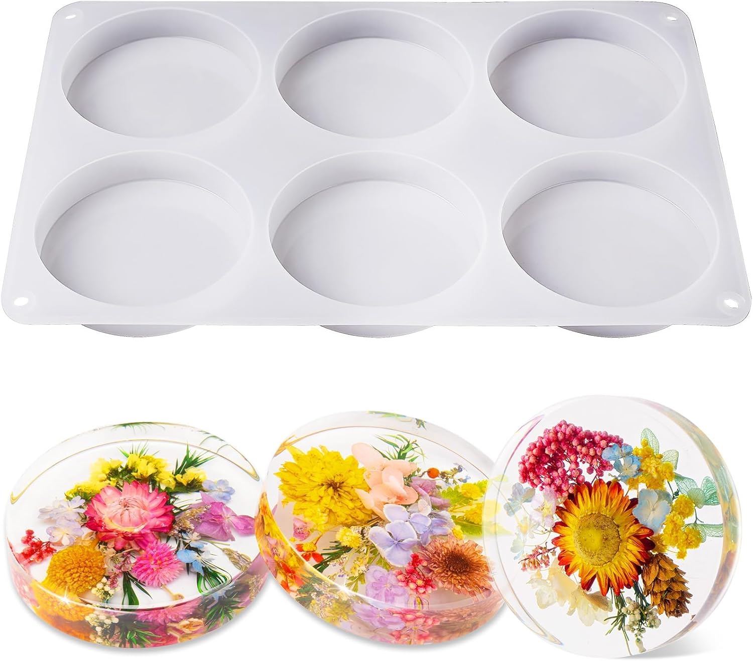 LET'S RESIN Extra Deep Coaster Resin Molds Silicone, Large 6 Cavity Silicone Molds for Resin, Round Silicone Coaster Molds for Epoxy Resin, Cups Mats, DIY Craft