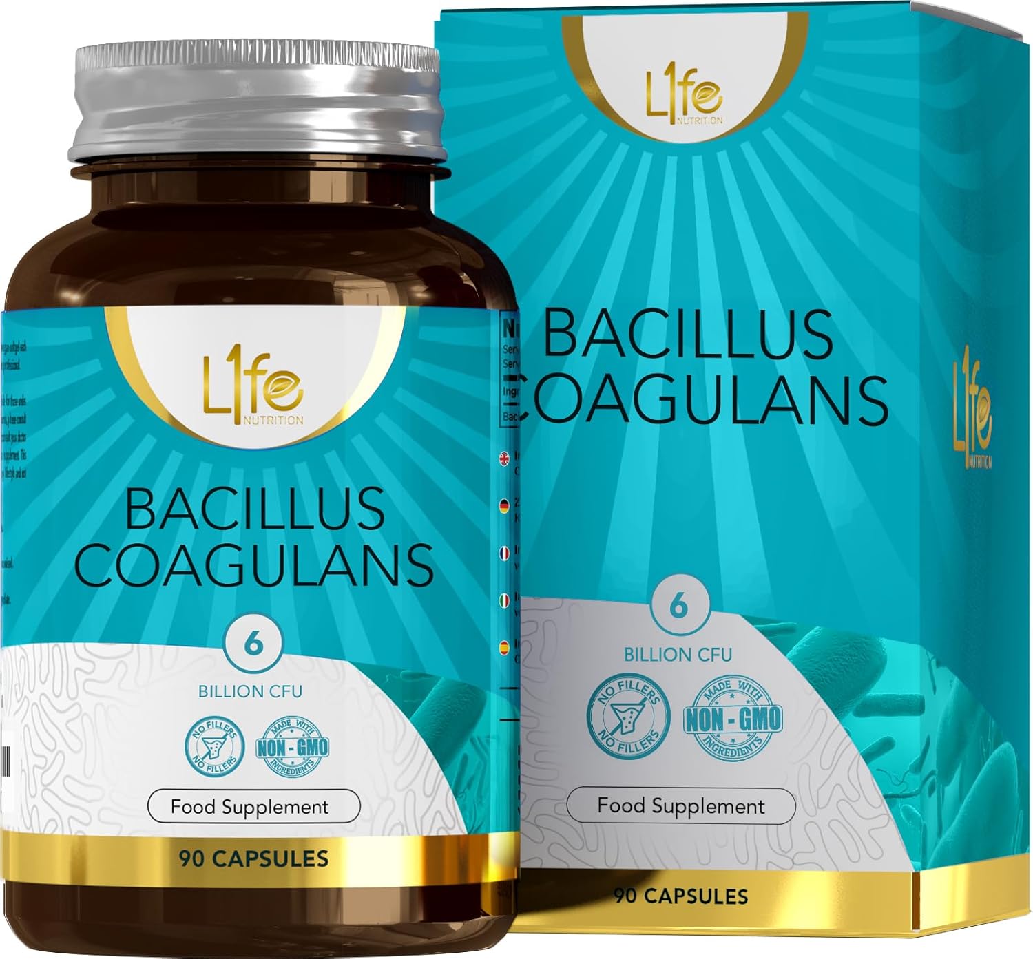 LN Bacillus Coagulans | 90 High Strength Spore Probiotic Capsules - 6 Billion CFU Bacillus Coagulans Probiotic per Serving | Non-GMO, Gluten & Allergen Free | Made in The UK