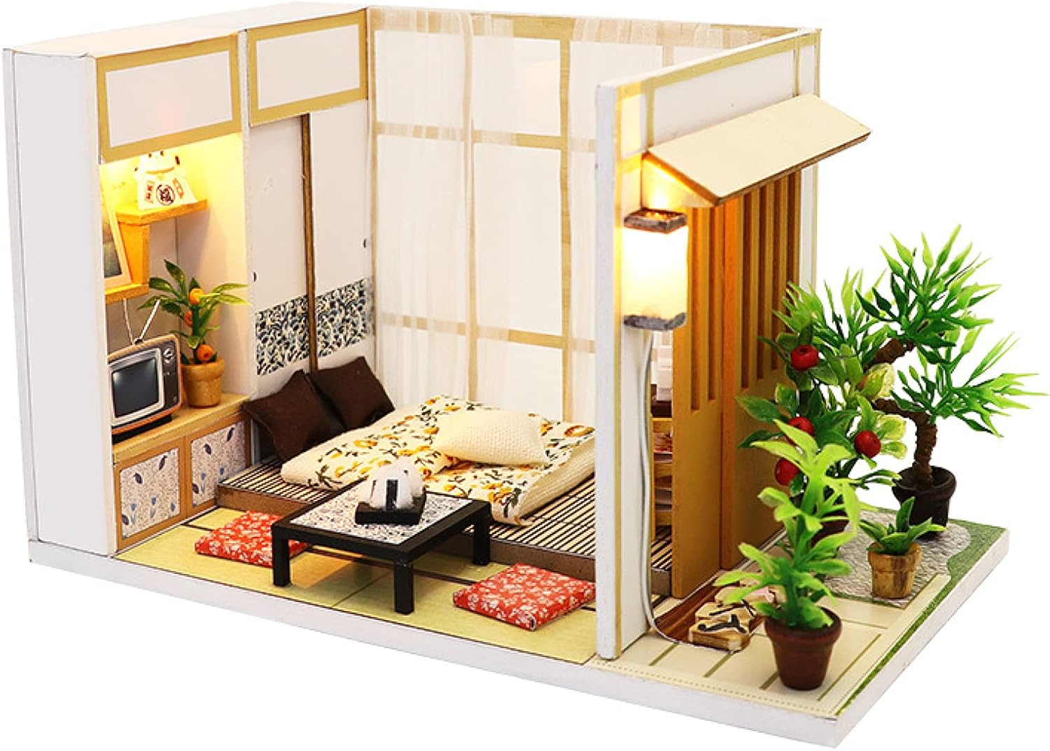 YIHANGG Beginner DIY Dollhouse Wooden Miniature Doll Houses Furniture Kit Toys for Children New Year, with Dust Proof Cover