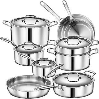 LEGEND COOKWARE Stainless Steel Cookware Set | 5 Ply, 14-Piece, Induction, Non-Toxic, Oven Safe | Best 18/8 Full Clad | Professional Kitchen Cooking, Heavy Chef Quality | PFOA, PTFE & PFOS Free