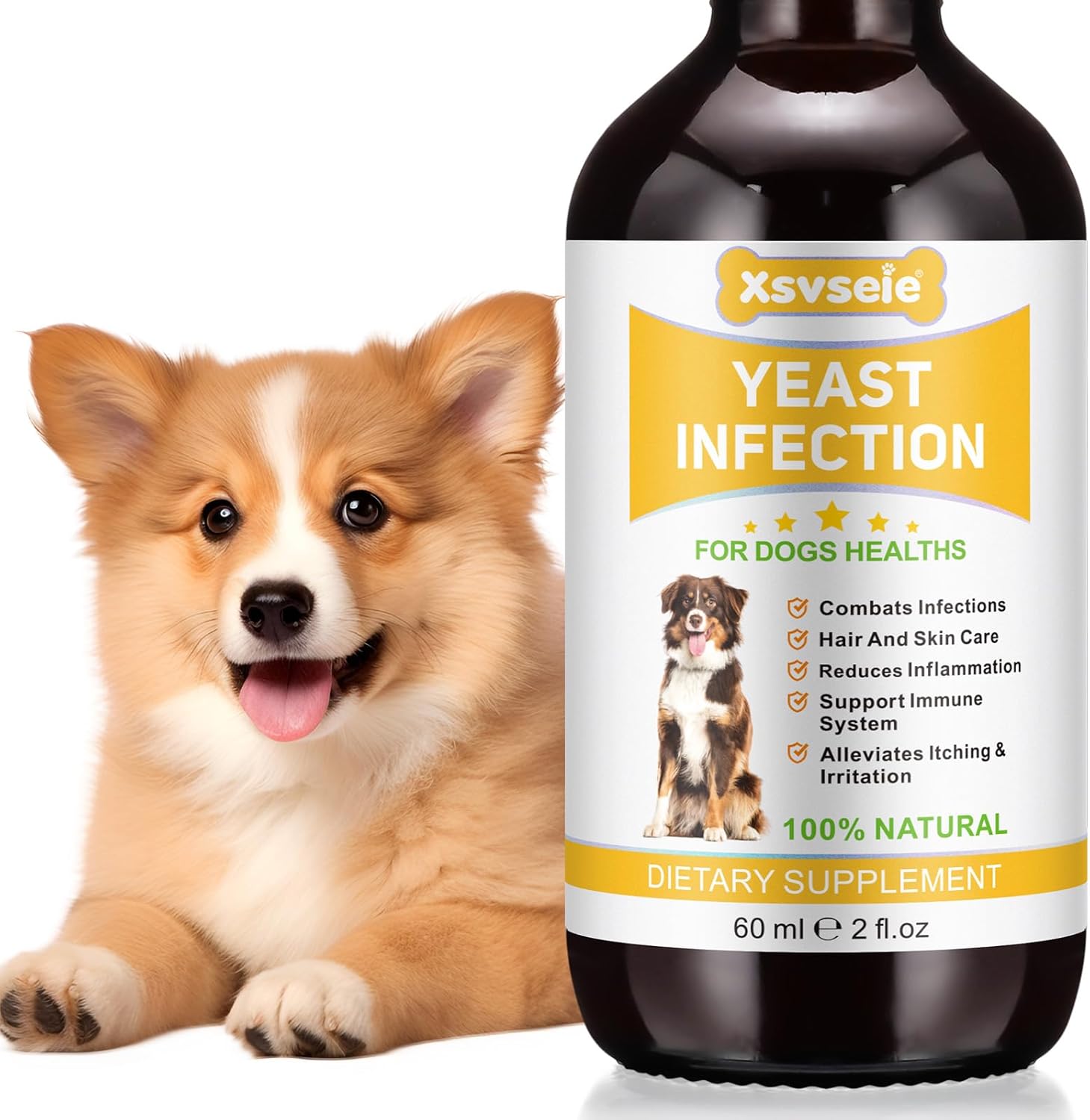 Yeast Infection Treatment for Dogs, 60ml Dog Yeast Infection Treatment, for Itchy Dog Skin Relief, Inflammation Relief, Allergy Relief, Dog Yeast Ear Infection, Help Dog Healthy Itch Relief