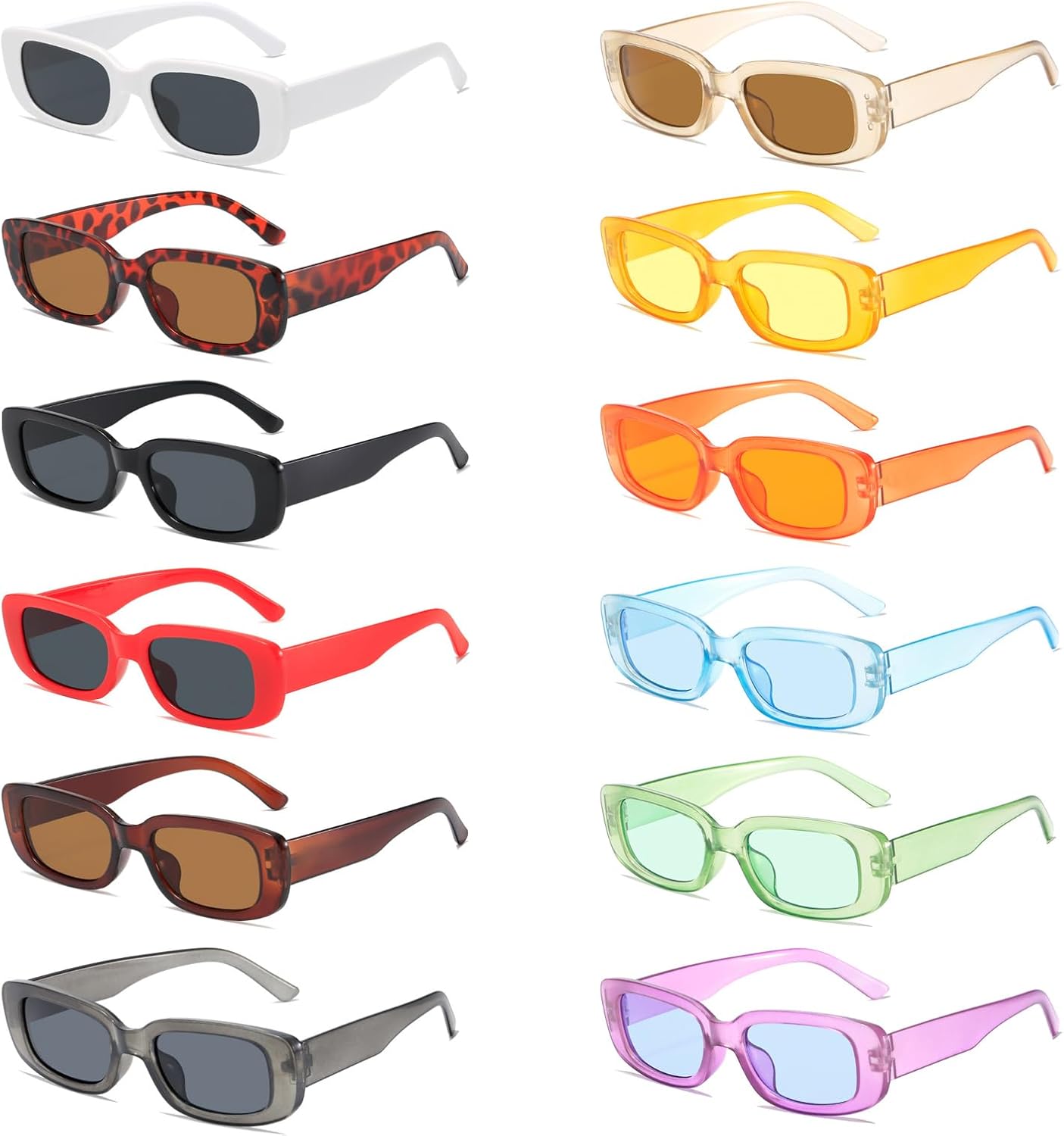 LoNinLoAn 12 Pcs Retro Rectangle Sunglasses, Women Vintage Square Sunglasses, 90s Trendy Sunglasses Set, Fashion Square Glasses Y2k Party Sunglasses for Women Men