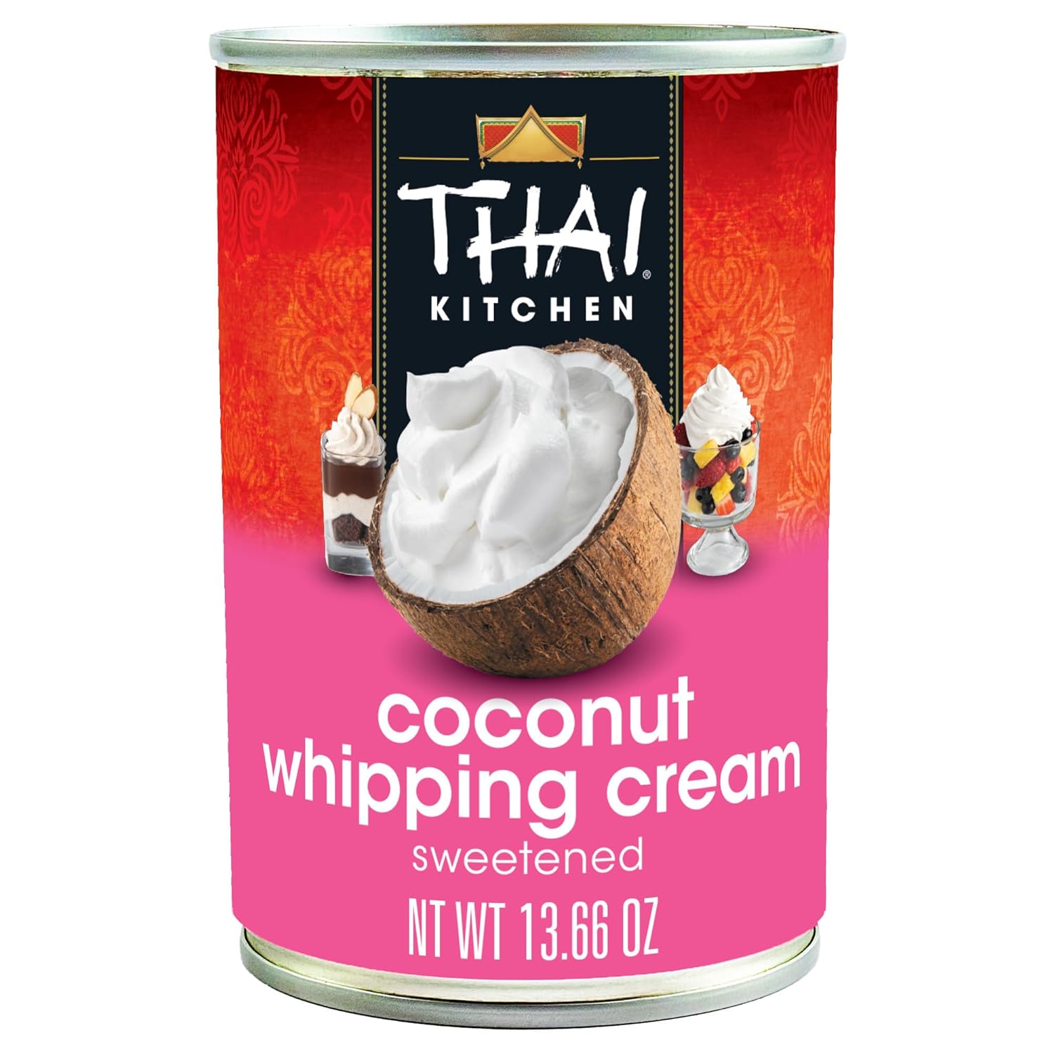 Thai Kitchen Coconut Whipping Cream, Sweetened, No Artificial Colors or Preservatives, Non-Dairy Alternative to Whipped Cream, For Dairy Free Desserts, 13.66 fl oz