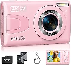 Digital Camera 64MP 4K Auto Focus Point and Shoot Video Camera with 32GB Card for Vlog, 18X Zoom, Compact Small Vintage Camera for Teens Students Boys Girls Kids Pink